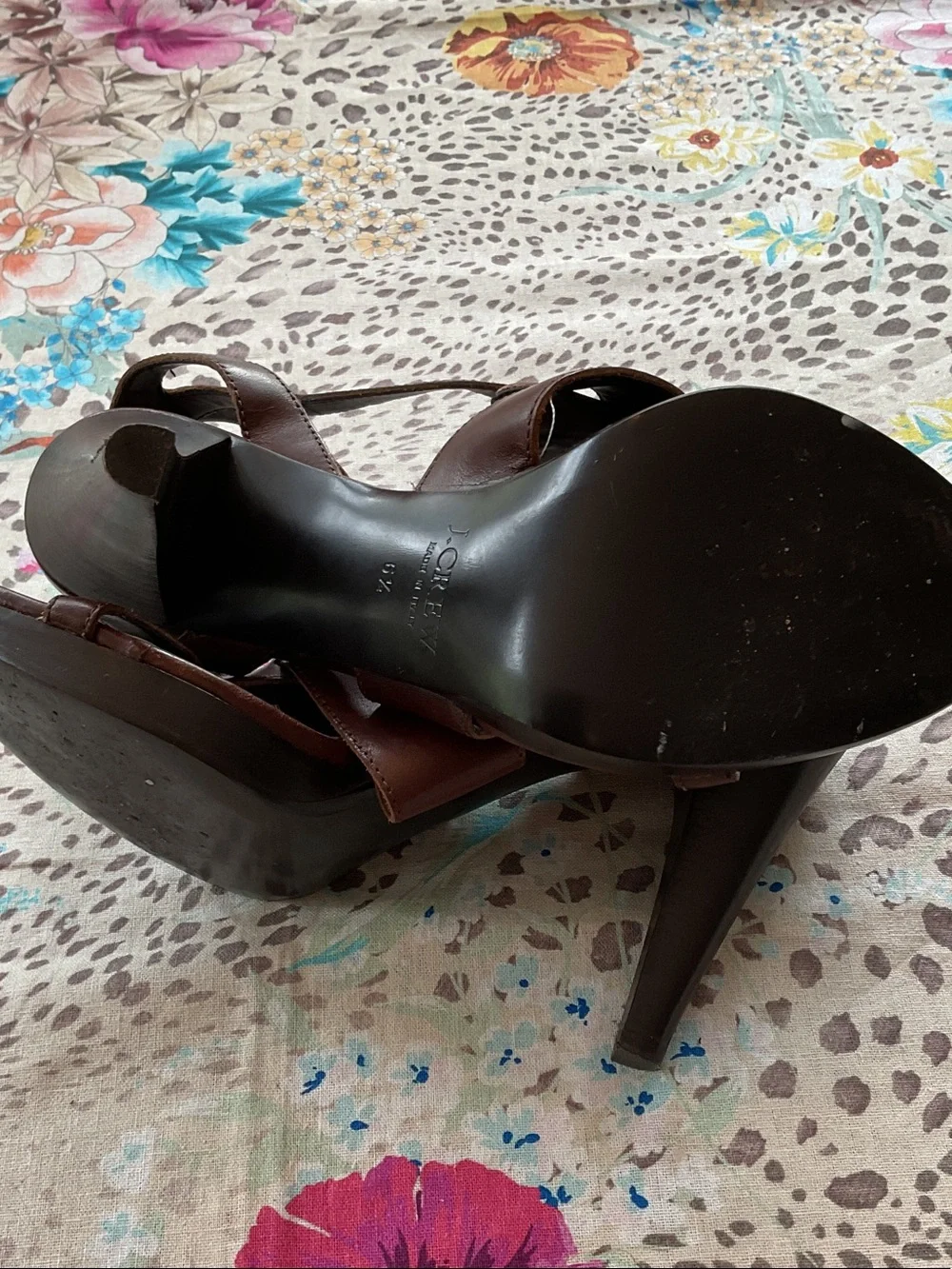 J. Crew Brown Leather Strappy Heeled Sandals